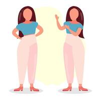 girl with dark hair in pink pants and blue blouse in different poses vector