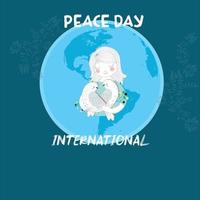 World Peace Day Vector Illustration Concept Showing two white doves with a person and also inside a globe. as a symbol of peace.