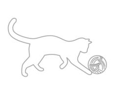 contorno gatito jugando con una bola de hilo vector