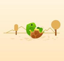 Illustration Little turtle turned over on its back and can't get up vector