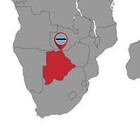 Pin map with Botswana flag on world map. Vector illustration.