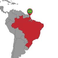 pin mapa con la bandera de brasil en el mundo map.vector ilustración. vector