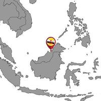 pin mapa con bandera de brunei en el mapa mundial. ilustración vectorial vector