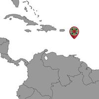 Pin map with Dominica flag on world map. Vector illustration.