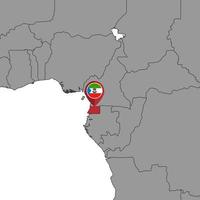pin mapa con bandera de guinea ecuatorial en el mapa mundial. ilustración vectorial vector