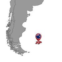 Pin map with Falkland Islands flag on world map. Vector illustration.