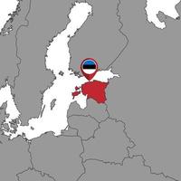 pin mapa con bandera de estonia en el mapa mundial. ilustración vectorial vector