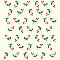 berry print, red berries and green leaves vector