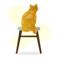 a cute red cat sits on a stool. white background. vector