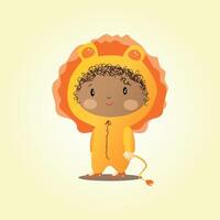 swarthy curly girl in a lion costume vector