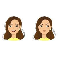 caras de chicas con diferentes emociones vector