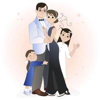 ilustración de una familia feliz y alegre. padre madre e hijos. retrato familiar vector