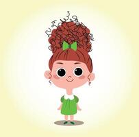 little curly girls in colorful dresses vector