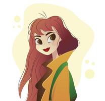 cute red-haired girl in a coat and with a backpack vector
