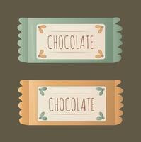 dos deliciosos chocolates en paquetes de diferentes colores vector