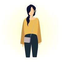 cute dark-haired girl in casual clothes vector