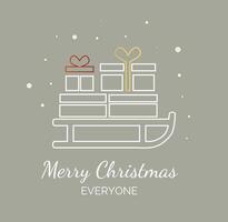 tarjeta navideña de estilo minimalista con la silueta de un trineo con regalos vector