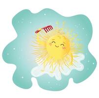 the sun combs its rays. blue delicate background and white cloud. vector