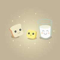 pan de molde. mantequilla y leche. ilustración del desayuno vector