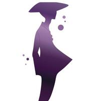 purple silhouette of a girl in a hat and coat vector