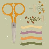 vintage scissors with decorated flowers vector