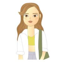 cute dark-haired girl in stylish clothes vector