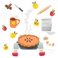 pie, apples and kitchen utensils