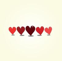 red hearts of different shades and sizes on a white background. Valentines Day card vector