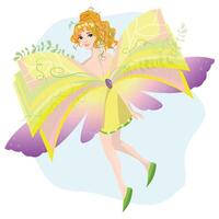 beautiful fairy fairy with books vector