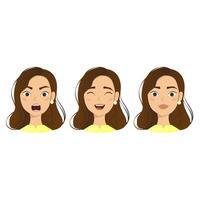 caras de chicas con diferentes emociones vector