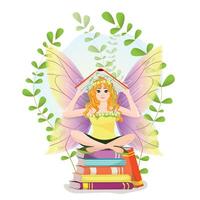 hermosa hada hada con libros vector