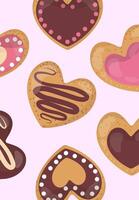 appetizing tasty gingerbread in the form of hearts vector