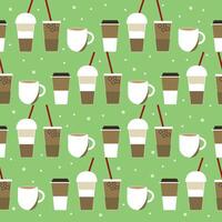 collection of coffee drinks on a green background vector