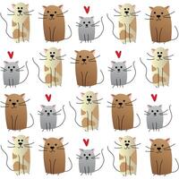 wallpaper in the form of three different cats and red hearts vector