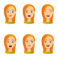 caras de chicas con diferentes emociones vector