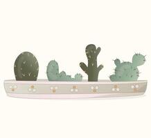 Cactus and succulent plants in pots. Simple cartoon vector style.