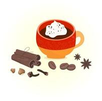 a cup of hot coffee with cream, aromatic autumn atmosphere vector