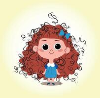 little curly girls in colorful dresses vector