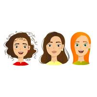 faces of girls with different emotions vector