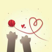 red tangle, cats paws and heart-shaped threads vector