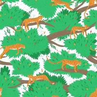 Seamless pattern with leopards resting on tree branches