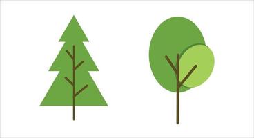 conjunto de diseño plano de dibujo de árbol verde vector