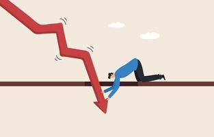 Solutions to an Economic Recession. Inflation, the impact of the economic crisis. Graph Fall Down. businessman pull falling down arrow with full effort. vector