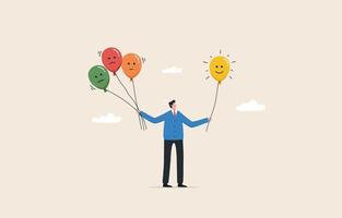 Ability to manage their emotions. Emotional control and self regulation. Emotion regulation and depression management. a man holding balloons with emotion  face. vector