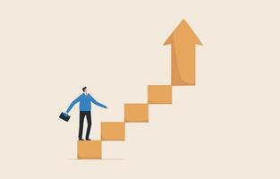 Career development or growth ladder to success. self-awareness and improvement. growing income or improve skill. Businessman steps up the ladder of success with an up arrow. vector