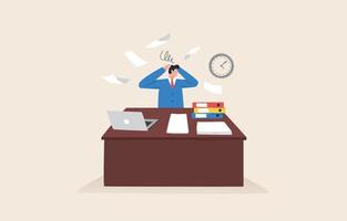 estrés, síndrome de burnout. escala completa de agotamiento. trabajo aburrimiento o moralidad, quiere dejar de fumar. hombre de negocios preocupado por el trabajo vector