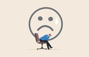 Demotivation from failure. No enthusiasm or burnout from tiring work. Psychotic symptoms or depression. Young man or businessman sitting stressed. vector