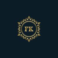 logotipo de letra fk con plantilla de oro de lujo. plantilla de vector de logotipo de elegancia.