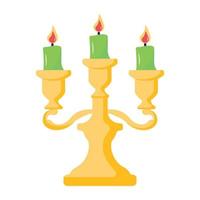 soporte de velas encendidas en diseño de icono plano vector