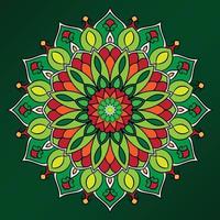 flor y mandala de color verde y rojo. vector